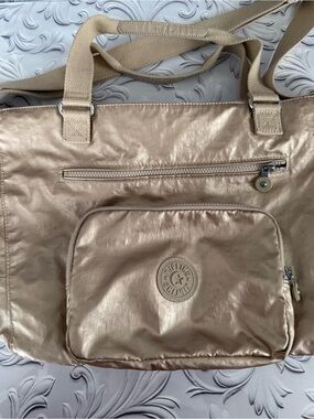 Kipling Toasty Gold Maxwell Metallic Tote Bag